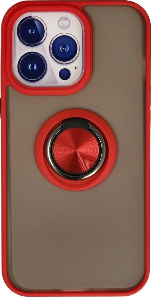 iPhone 13 Pro Kılıf Montreal Yüzüklü Silikon Kapak - Kırmızı-(5796)