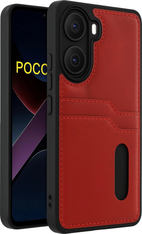 Xiaomi Poco X7 Pro Kılıf Sara Kartvizitli Deri Kılıf - Kırmızı-(5796)
