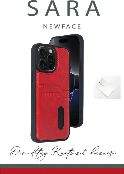 iPhone 16 Kılıf Sara Kartvizitli Deri Kılıf - Siyah-(5796)