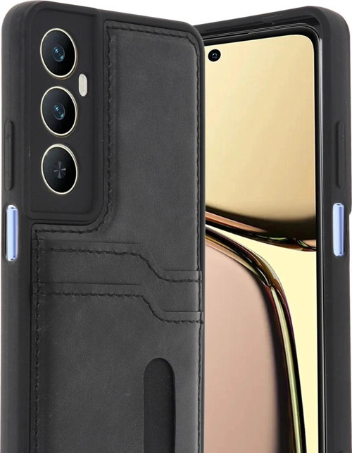 Realme C65 Sara Kartvizitli Deri Kılıf - Siyah-(5796)