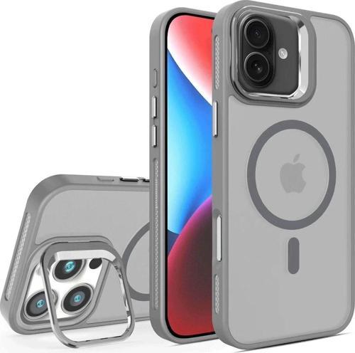 iPhone 16 Plus Flet Lens Magsafe Kapak - Gri-(5796)