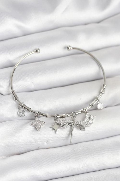 BFS Yusufçuk Charmlı Gümüş Renk Pirinç Kadın Bileklik