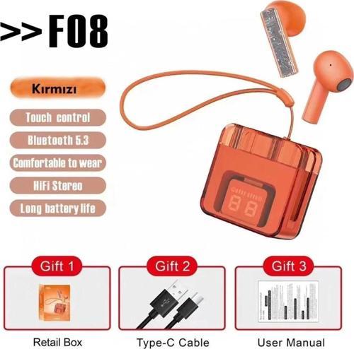 F08 Dijital Şarj Göstergeli TWS Bluetooth Kulaklık - Kırmızı-(5796)