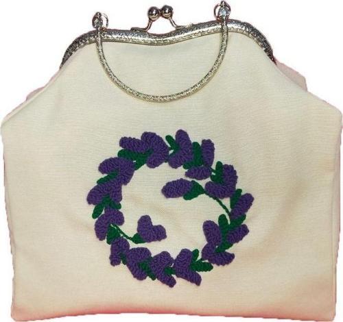 Metal Klipsli El Yapımı Vintage El Çantası - Punch Mor Çiçek İşlemeli