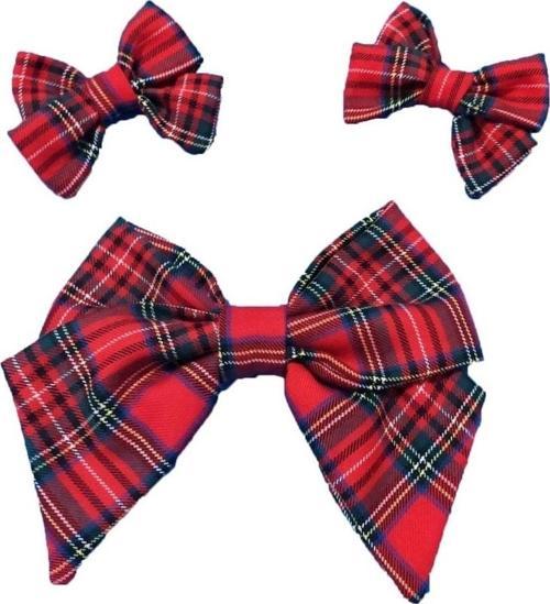 Büyük Boy Klipsli Kırmızı Ekose Anne Kız Fiyonk Toka