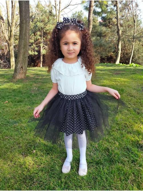 Kız Çocuk Tütü Siyah Beyaz Puantiyeli - Astarlı