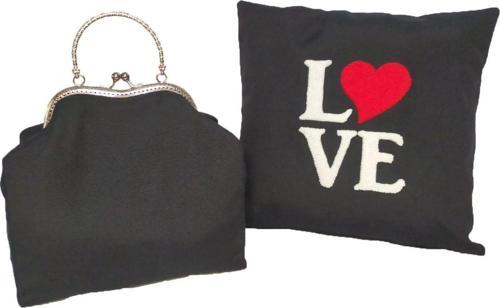 Metal Klipsli El Yapımı Vintage El Çantası Ve Love Punch İşlemeli Kırlent Sevgililer Günü İçin