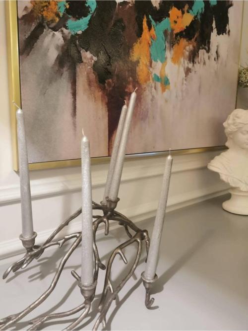 Iv Candles Gümüş Renk 3'Lü Set Varaklı Şamdan Mumu