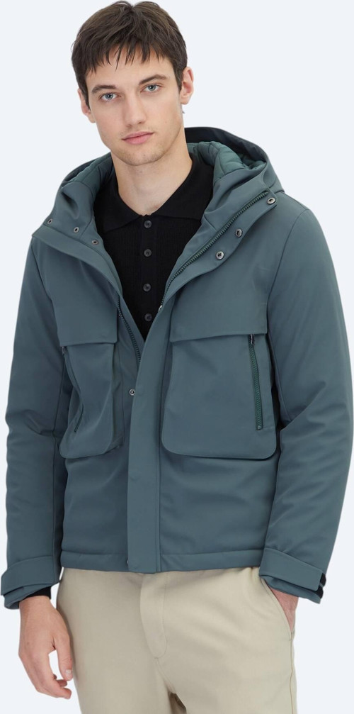 Haki Regular Fit Kapüşonlu Casual Dokuma Mont