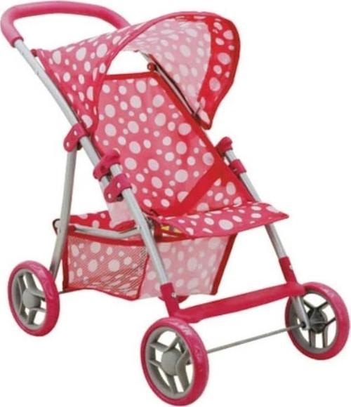BFS  0664 Puantiye Desenli, 4 Tekerlekli ve Tenteli Oyuncak Puset - Sunman