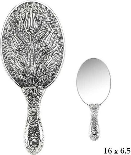 925 Ayar Gümüş Lale Motifli El Aynası