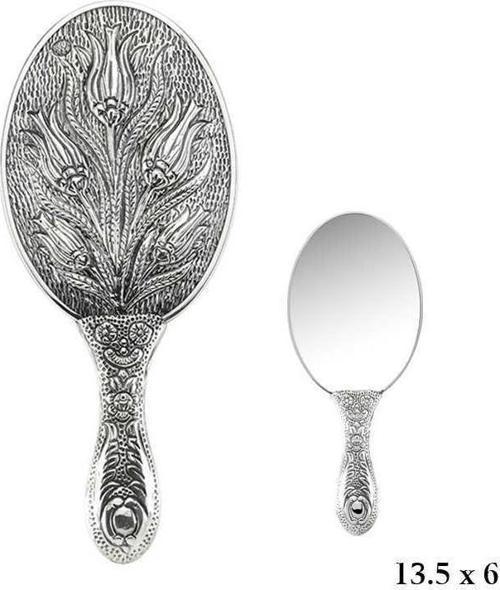 925 Ayar Gümüş Lale Motifli El Aynası