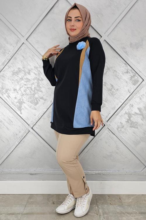 KADIN KOMBİNLİ TÜL ÇİÇEK DETAYLI TESETTÜR TUNİK