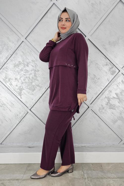 KADIN TAŞ DETALI BAĞCIKLI TESETTÜR TAKIM