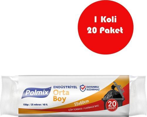20 Adet Endüstriyel Orta Boy Çöp Torbası 55x60 cm - P401
