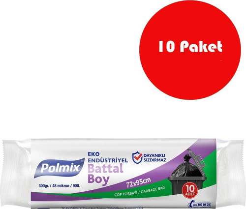 10 Adet Eko Endüstriyel Battal Boy 72 x 95 cm Çöp Torbası - P302-10