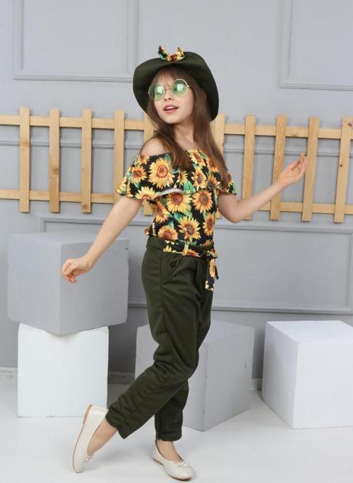 Sunflower Şapkalı Kız Çocuk Takım Mnk0226 HAKİ