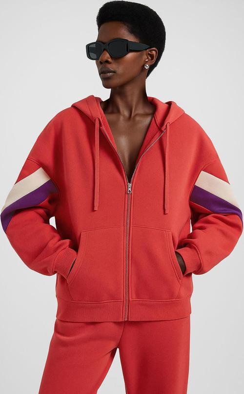 Kadın Fermuarlı Kapüşonlu Cepli Mercan Polar Sweatshirt