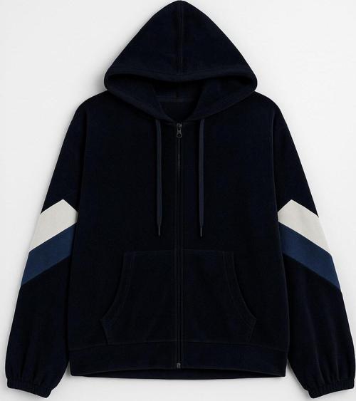 Kadın Fermuarlı Kapüşonlu Cepli Lacivert Polar Sweatshirt