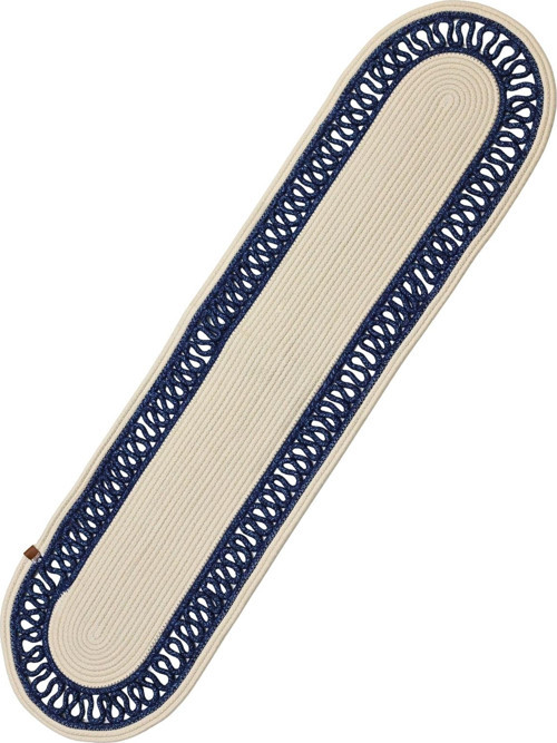Jutty Hasır Görünümlü Jüt Dokuma Lacivert Örgü Oval Dekoratif Masa Runnerı 35X135 Cm Mutfak Salon