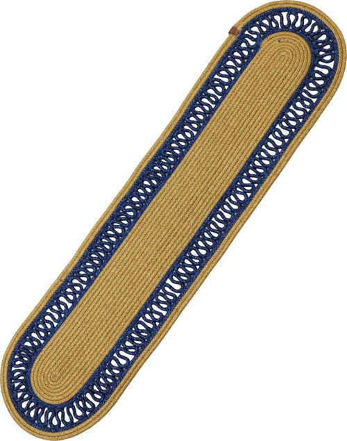 Jutty Hasır Görünümlü Jüt Dokuma Natural Lacivert Oval Dekoratif Masa Runnerı 35X135 Cm Mutfak Salon