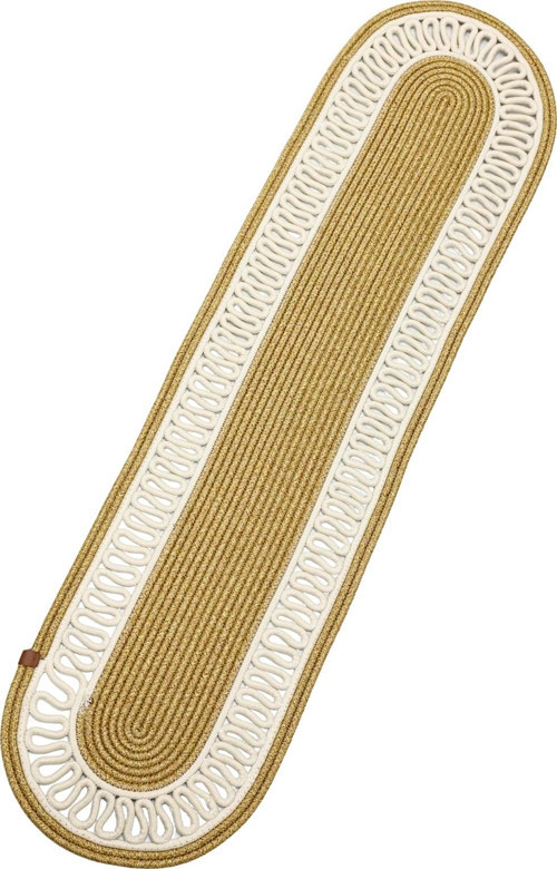 Jutty Hasır Görünümlü Jüt Dokuma Natural Krem Örgü Oval Dekoratif Masa Runnerı 35X135Cm Mutfak Salon