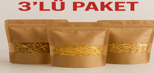 Ev Yapımı %100 Doğal Avantajlı Üçlü Paket 500'ER Gramlık Erişte(Sütlü-Karışık-Üçgen Kesim)