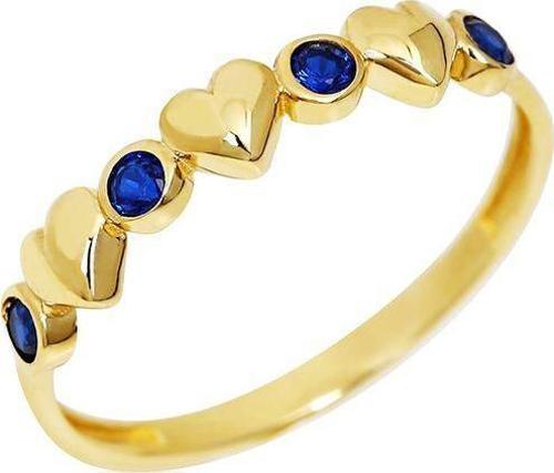 14 Ayar Altın Kalpli Lacivert Taşlı Yüzük