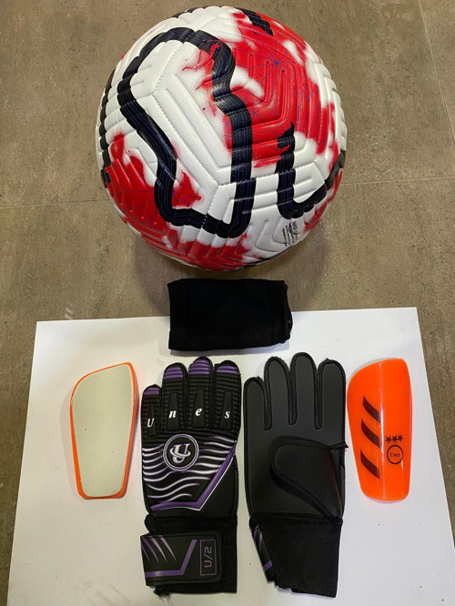 5 No Kırmızı Desenli Futbol Topu Kaleci Edliveni Ve Tekmelik 3Lü Set Pompa Hediyeli