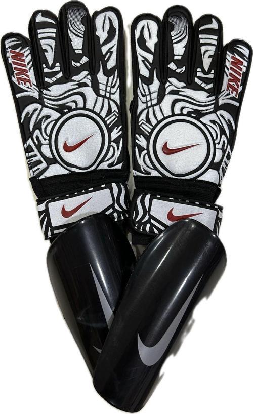 Kaleci Eldiveni Ve Tekmelik Set 7 No 9-12 Yaş Arası Set Beyaz-Siyah