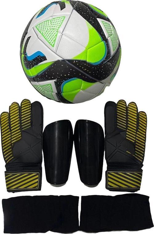 5 No 4Astar Makine Dikişli Desenli Futbol Topu Kaleci Eldiveni Ve Tekmelik 3Lü Set