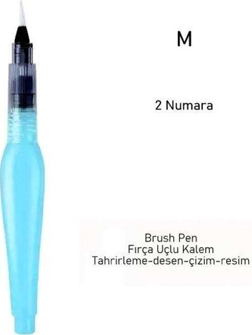 Fırça uçlu, brush pen, sulu boya, su ve mürekkep hazneli, boyama kalem mavi-M beden