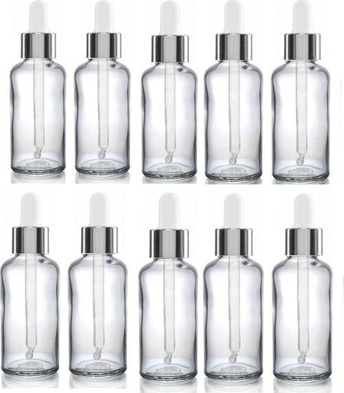 30 Cc Cam Damlalıklı şeffaf Şişe [30 Cc=30ml X 10 Adet] / Ecza Şişesi / Dropper Şişe gümüş renk kapk