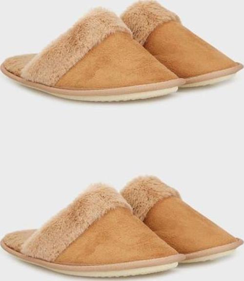 Yumuşak Dokulu Peluş 2'li Paket Bayan Terlik 6722002S2 Camel-Camel