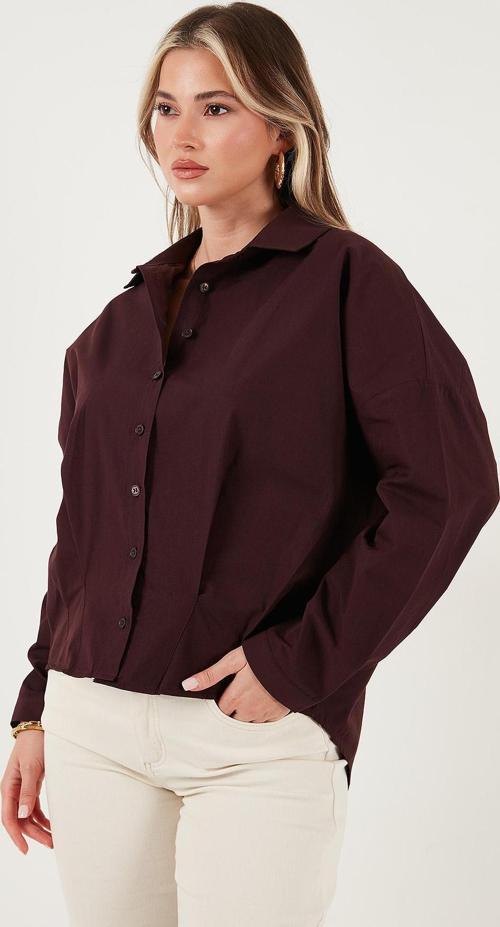 Pamuklu Oversize Önü Kısa Arkası Uzun Klasik Yaka Bayan Gömlek 6834985 MÜRDÜM