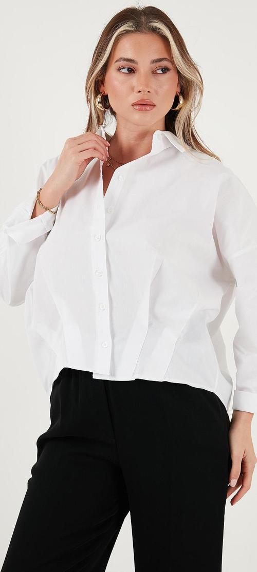 Pamuklu Oversize Önü Kısa Arkası Uzun Klasik Yaka Bayan Gömlek 6834985 BEYAZ