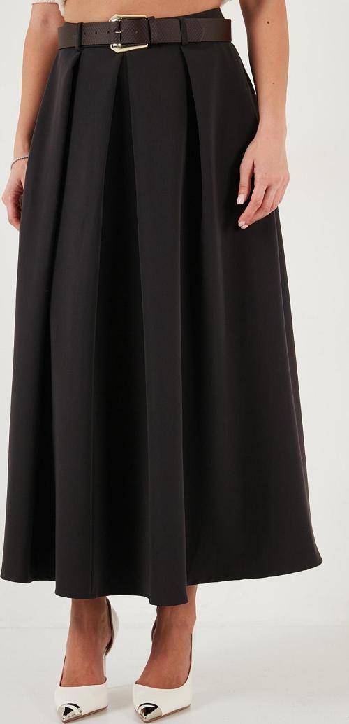 Modest Kemerli Comfort Fit Yüksek Bel Pileli Kloş Uzun Tesettür Bayan Etek 6833360 KOYU KAHVE