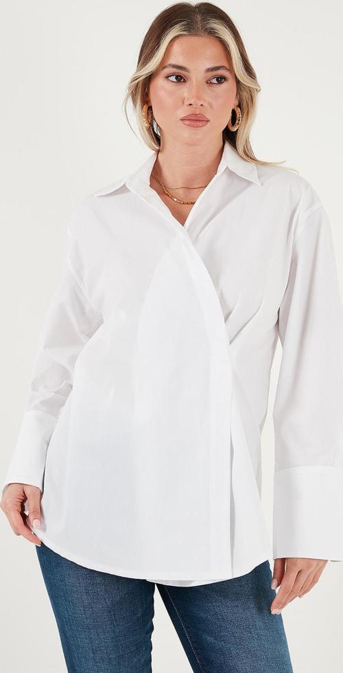 Regular Fit Klasik Yaka Bağlamalı Uzun Kollu Bayan Gömlek 6834987 BEYAZ