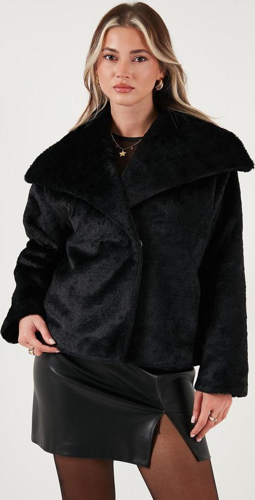 Oversize Geniş Yaka Çıtçıt Düğmeli Astarlı Peluş Bayan Mont 6839623 SİYAH