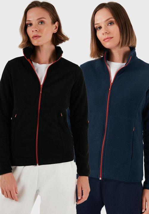 Slim Fit Anti-Pilling Tüylenme Yapmayan Fermuarlı 2'li Paket Polar Bayan Hırka 5907012S2 LACİVERT-SİYAH
