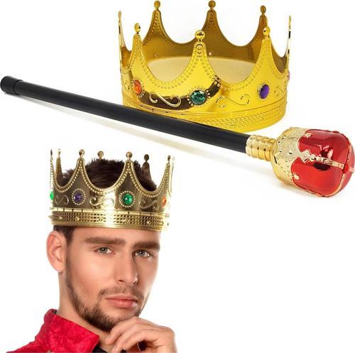 MDB Altın Kral Tacı ve Kırmızı Topuzlu Asası Seti
