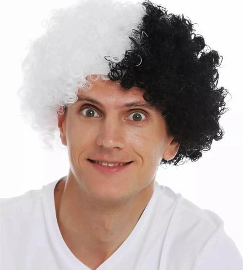 MDB Siyah Beyaz Kıvırcık Afro Bonus Taraftar Peruğu