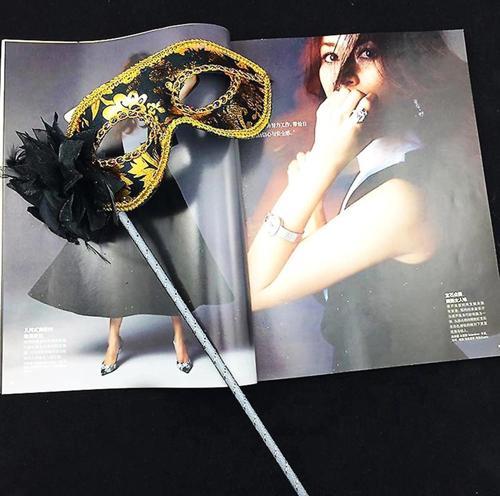 MDB Lüks Taşlı Saplı Balo Maskesi Siyah Renk