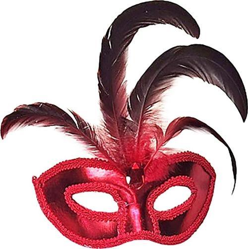 MDB Rugan Kaplama Kırmızı Tüylü Parti Maskesi