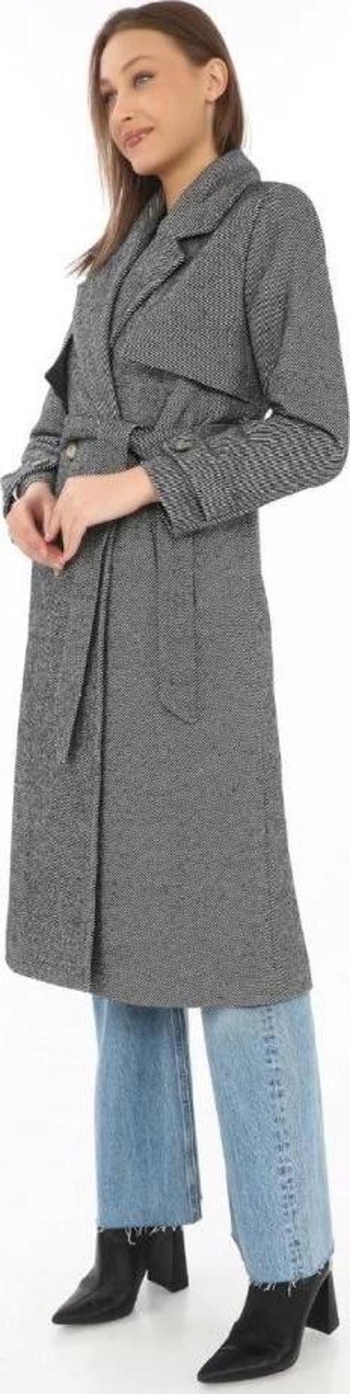 MDB Balık ırtı Kaşmir Uzun Kaşe Kaban  Boyalı Gri