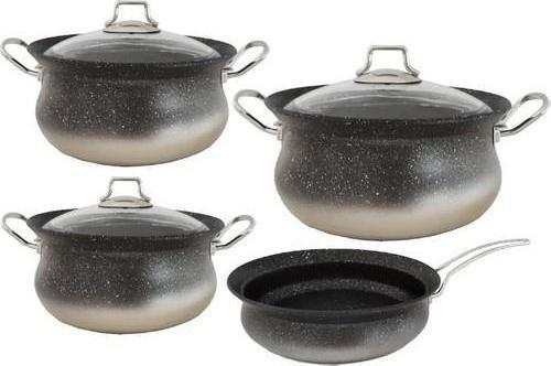 7 Parça Granit Bakraç Tencere Set İndüksiyonlu Silver 3044