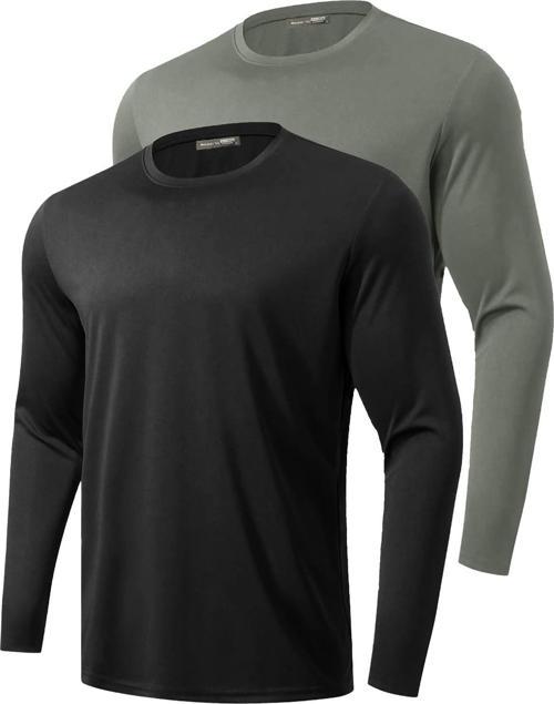 2'li Paket Erkek %100 Pamuklu Likralı Spor Koşu Günlük Antrenman Uzun Kollu Penye T-shirt