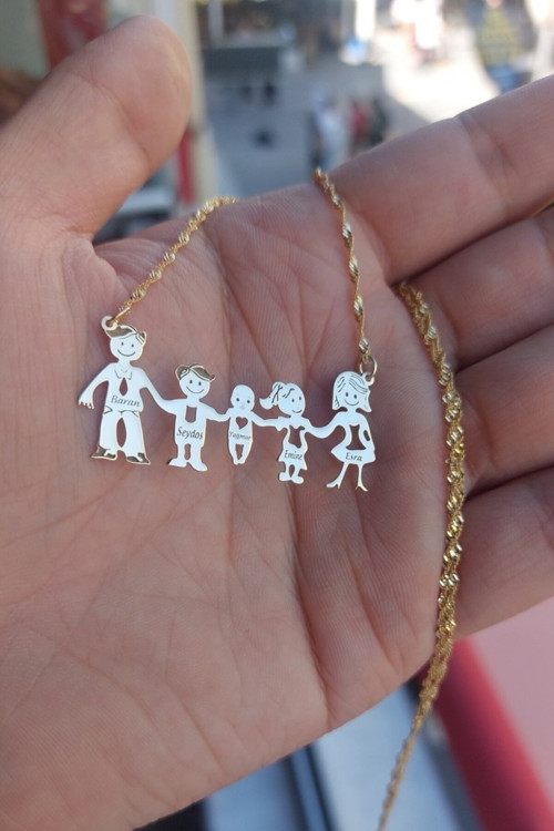 925 Ayar Gümüş 24 Ayar Altın Kaplama 5 Kişilik Aile Kolye