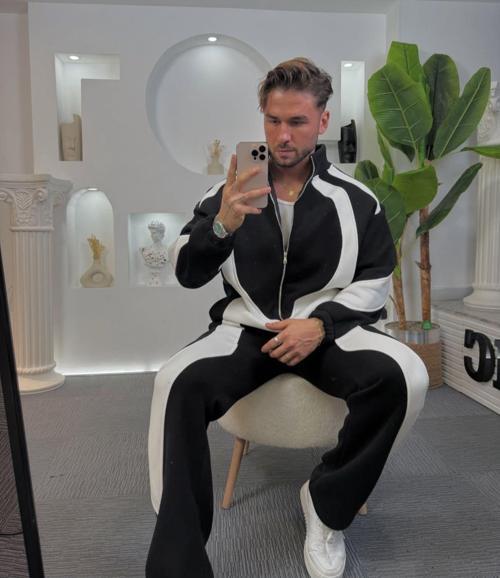 Leonard Black White Baggy Kalıp Pamuklu Relax Fit  Basic Erkek Takım Eşofman 