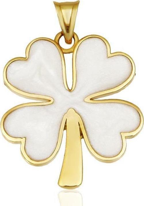 14 Ayar Altın Yonca Kolye Ucu Sedef Mineli